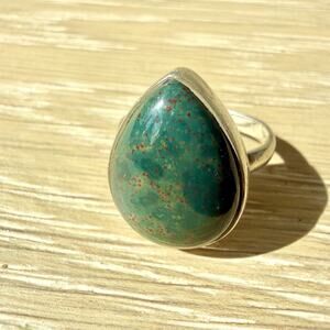 Bloodstone Teardrop Ring 925 Sterling Silver Sz 8 Resilience, Courage, Strength